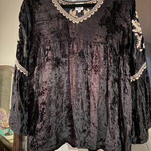 Ivy Jane Black Velvet Tunic with Gold Embroidery